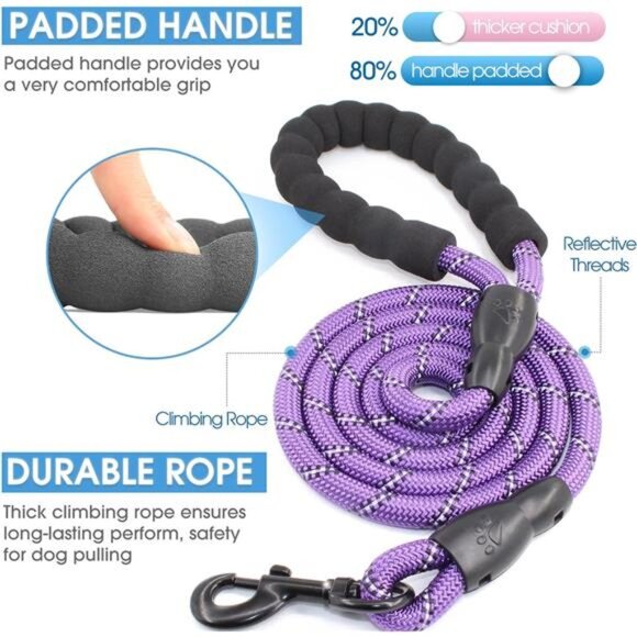 2/4/5/6 FT Dog Leash with Comfortable Padded Handle and Highly Reflective Thread - Picture 2 of 6